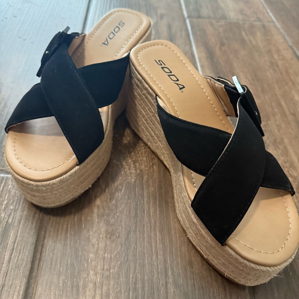 Soda Black Platform Espadrille Sandals